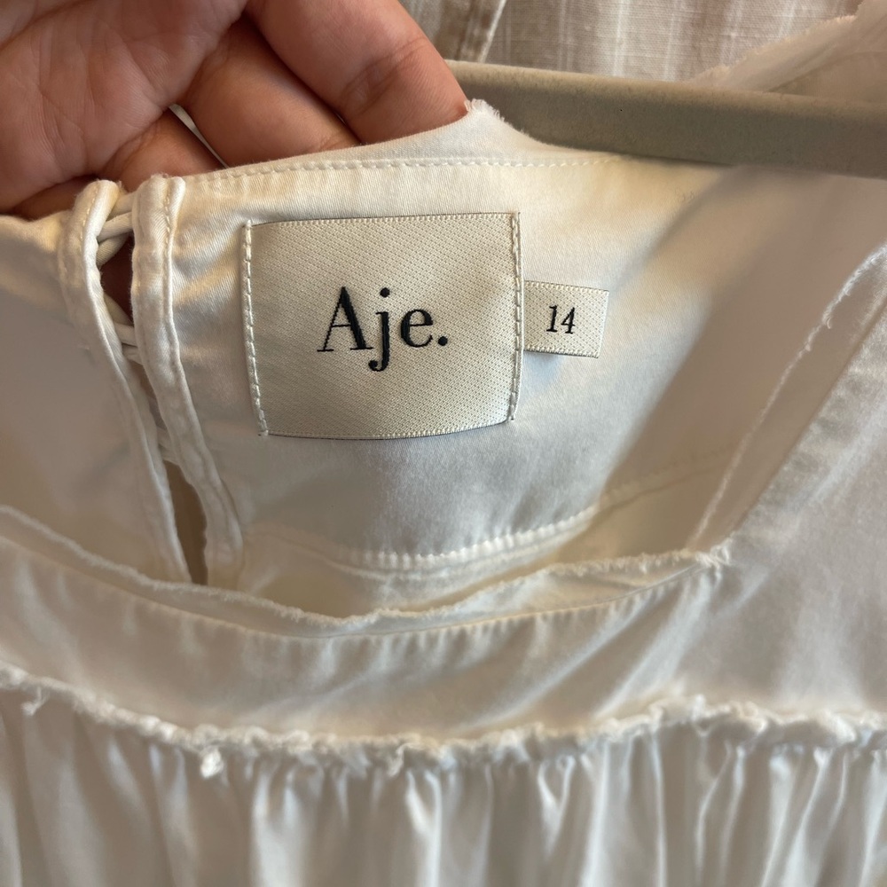 Aje L’espirit Ruffle Trim White Long Sleeve Mini Dress - Picture 6 of 8